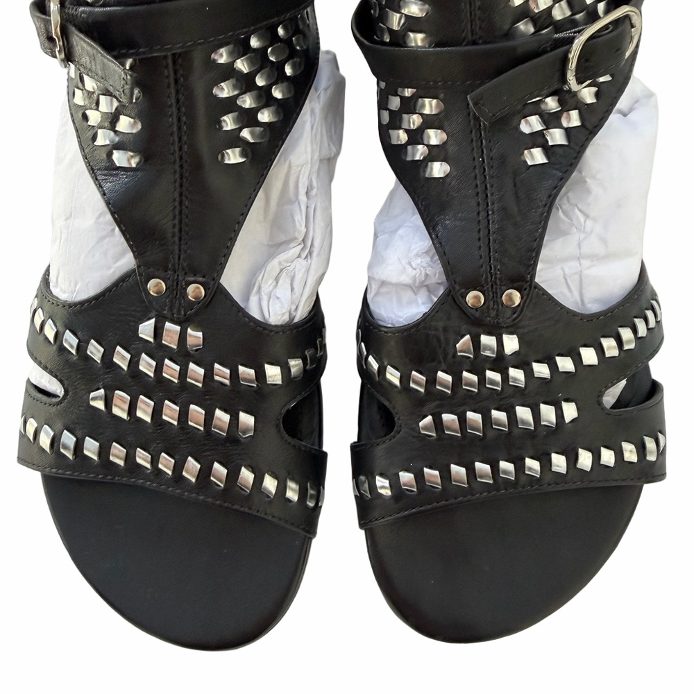 SCHUTZ Sandalia Rasteira Black Leather Woven Sandals Size 9 Boho New w/Box - Picture 5 of 15